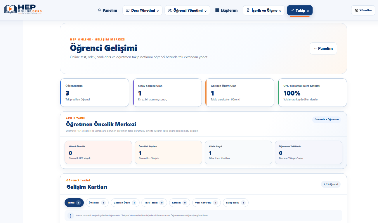 HEP ONLINE Gelişim Takibi ekranı