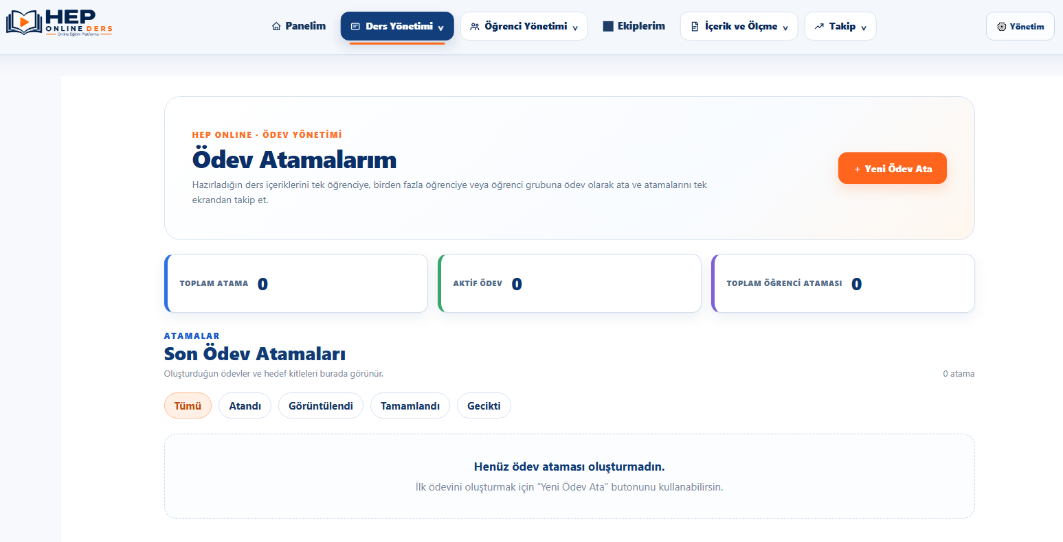 HEP ONLINE Ödev Atamaları ekranı